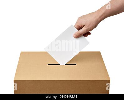 Wahlurnen Wahl Wahl Referendum Politik wählen Mann weiblich Demokratie Hand Wähler politisch Stockfoto