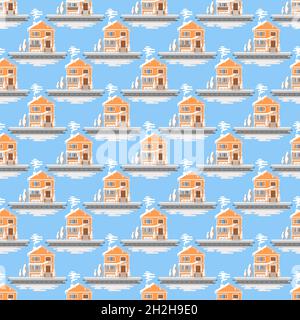 Schneebedecktes Haus nahtloses Muster auf blauem Hintergrund. Vektor mit Weihnachtsmustern. Stock Vektor