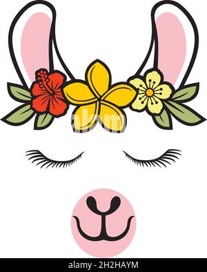 Lama-Kopf mit Blumen Farbe Vektor Illustration Stock Vektor