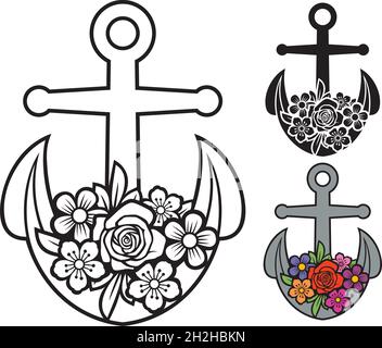 Anker mit Blumen Vektorgrafik Stock Vektor