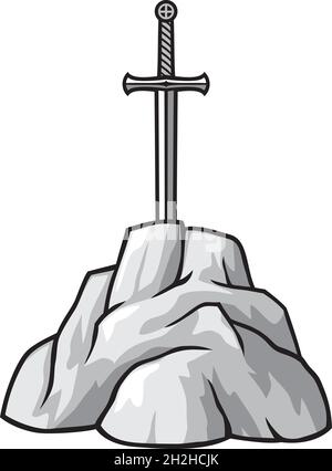 König Artus Schwert Excalibur in der Stein-Vektor-Illustration Stock Vektor