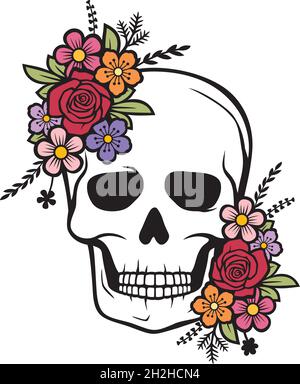 Totenkopf mit Blumen Stock Vektor