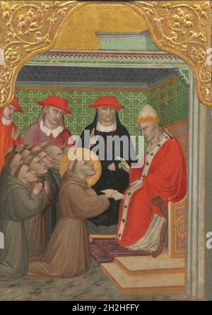 Hl. Franziskus vor dem Papst (die Approva der Franziskanerregel), 1390/1400. Stockfoto