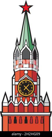 Kreml-Turm mit Uhr in Moskau Vektor-Illustration Stock Vektor