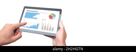 Analyst arbeitet mit den Daten. Diagramme auf dem Bildschirm Stockfoto