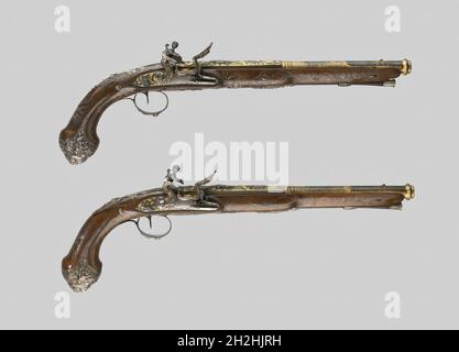 Paar Präsentation Flintlock Pistolen in der östlichen Mode, Marseille, c. 1825. Stockfoto