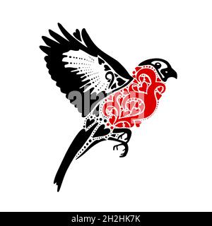 Winter Vektor Weihnachtskarte. Fliegender Gimpel. Vektorgrafik Stock Vektor