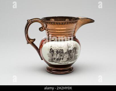 Creamer, 1825/30. Dekoriert mit einer Szene des britischen Armeegenerals Charles Cornwallis, der sein Schwert an George Washington zurückgibt. Hergestellt in Staffordshire, England, für den amerikanischen Markt. Stockfoto