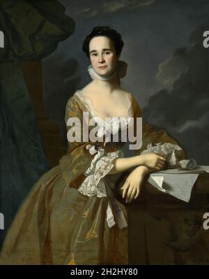 Frau Daniel Hubbard (Mary Greene), c. 1764. Der Sitter war die Frau eines Bostoner Kaufmanns. Ihr sozialer Status zeigt sich in ihrem Seidenkleid mit Spitzenärmeln und Ausschnitt. Stockfoto