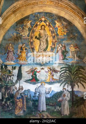 Rom - der Jesus Christus und die Krönung der heiligen Bernhardine von Siena in der Kirche Basilica di Santa Maria in Aracoeli von Pinturicchio Stockfoto