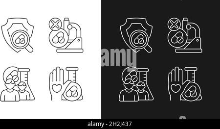 Lineare Symbole für klinische Forschungseinrichtungen, die für den Dunkel- und Lichtmodus eingestellt sind Stock Vektor
