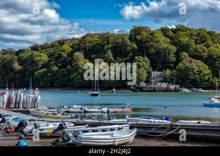 Blick auf den Greenway Quay vom Dorf Dittisham am River Dart, South Devon, England, Großbritannien Stockfoto