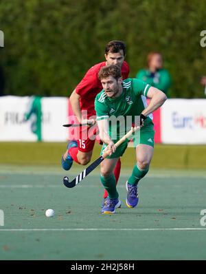 Cardiff, Wales, 21, Oktober 2021, Michael Robson (Irland) im Einsatz, während der FIH-WELTMEISTERSCHAFT 2023 - EUROPÄISCHE QUALIFIKATIONSSPIELE, Credit:, Graham Glendinning,/ Alamy Live News Stockfoto