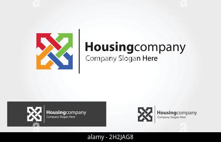 Vorlage Für Das Gehäusevektor-Logo. Dies ist ein Pfeil-Kreuz-Logo aus Hausform. Ein elegantes und sauberes Immobilien-Logo für Immobilienmakler, etc. Stock Vektor