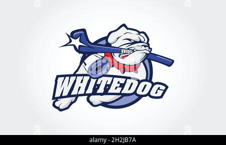 White Bulldog Vektor Logo Illustration. Dies ist ein Eishockey-Sport-Logo, gut für Eishockey-Team oder Eishockey-Turnier. Stock Vektor