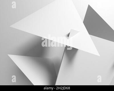 Abstrakte geometrische Installation mit überschneideten Pyramiden, moderner weißer grafischer Hintergrund. 3d-Renderdarstellung Stockfoto