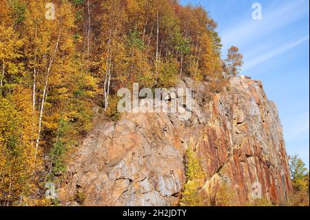 Herbstlaub entlang einer Klippe in der Nähe des Wildcat Mountain in der Nähe von Jackson, New Hampshire, USA Stockfoto