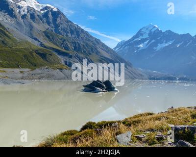 Eisberge auf der Tasman Lake, Mount Cook Nationalpark, Südinsel, Neuseeland Stockfoto