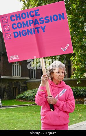 London, Großbritannien. Demonstranten, die Reformen forderten, versammelten sich vor dem Parlamentsgebäude in Westminster, als Kollegen über neue Gesetze zum Sterben mit Sterbehilfe debattierten. Der Protest wurde von Diginity in Dying and Humanists UK organisiert. Kredit: michael melia/Alamy Live Nachrichten Stockfoto