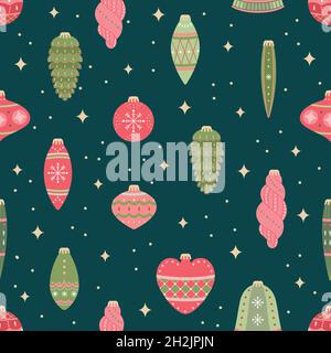 Vektor nahtlose Muster mit Weihnachten Spielzeug. Hintergrund zum neuen Jahr. Stock Vektor