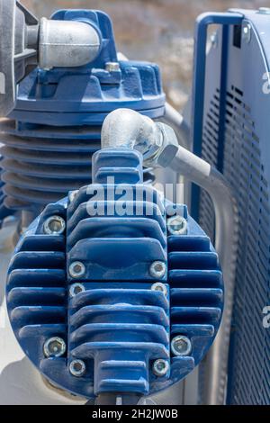 Blauer Kompressormotor Stockfoto
