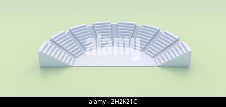 Altes Amphitheater im römischen Stil Theater in weißer Farbe isoliert auf pastellgrünem Hintergrund. Open-Air-Theater für Kunst und Sport, Banner. 3d-Illustration Stockfoto