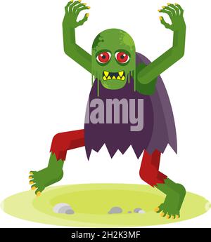 Grüner Zombie mit roten Augen, die mit erhobenen Händen stampfen Stock Vektor