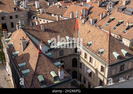 Blick über die Dächer der Altstadt, Genf, Schweiz Stockfoto