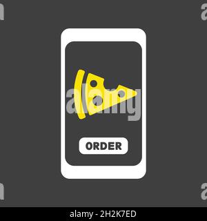 Fast Food Delivery Service Vektor Glyphe Symbol. Schild mit Pizza-Scheibe. Mobile App Essen online bestellen Website. Stock Vektor