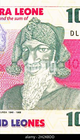 1000 Leones Banknote, Bank of Sierra Leone, Nachschaufelfragment zeigt Bai Bureh, ausgestellt am 2002 Stockfoto