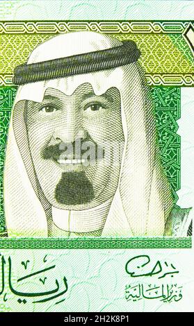 1 Riyal-Banknote, Bank of Saudi Arabia, Closeup Bill Fragment zeigt König Abdullah Abdulaziz al-Saud, ausgestellt am 2016 Stockfoto