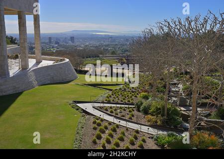 Das fantastische Getty Center in den Bergen von Santa Monica mit Blick auf Los Angeles, Brentwood CA Stockfoto