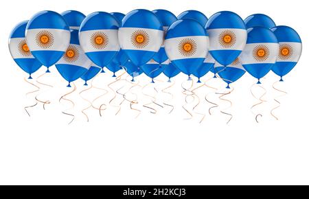 Ballons mit argentinischer Flagge, 3D-Darstellung isoliert auf weißem Hintergrund Stockfoto