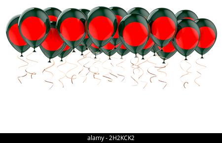 Luftballons mit bangladeschischer Flagge, 3D-Rendering isoliert auf weißem Hintergrund Stockfoto