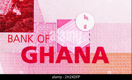 1 Cedi-Banknote, Bank of Ghana, Closeup-Bildabschnitte zeigt einen Vorrat an Goldbarren, ausgestellt am 2015 Stockfoto