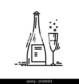 Line Icon Champagner Geburtstagsfeier Geburtstag, Feiertag, Weihnachten und Neujahr. Stock Vektor