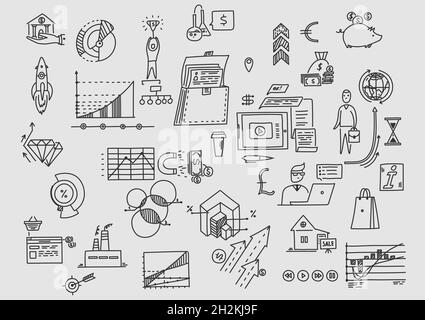 Planung, Büro, Ertragsentwicklung und Investing Business Doodles Stock Vektor