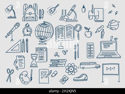 Handgezeichnete Vektor Doodle Schule Symbole und Symbole Stock Vektor