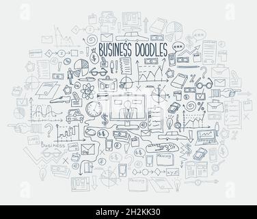 Ziehen Sie Doodle-Elemente von Hand. Diagramm zur Geschäftsfinanzierung. Stock Vektor