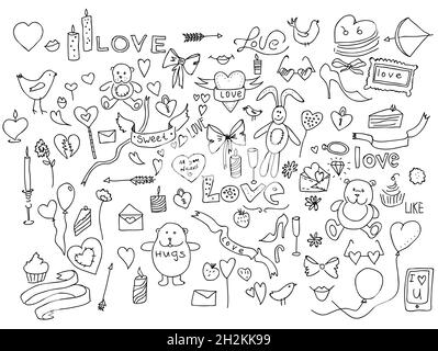 Handgezeichnete Liebe Doodle Symbole Vektor-Illustration Stock Vektor