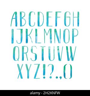 Bunte Aquarell Aquarell Schriftart handgeschriebene Hand zeichnen abc Alphabet Buchstaben. Stock Vektor