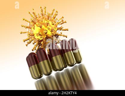 Coronavirus Partikel und Kapseln, Illustration Stockfoto