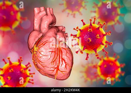 Covid-19-Viren, die das Herz beeinflussen, Illustration Stockfoto