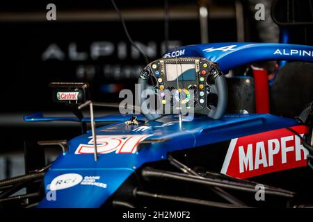 Austin, USA. 22. Oktober 2021. Lenkrad, Volant, Alpine F1 A521, mechanische Details während des Formel 1 Aramco United States Grand Prix 2021, 17. Lauf der FIA Formel 1 Weltmeisterschaft 2021 vom 21. Bis 24. Oktober 2021 auf dem Circuit of the Americas, in Austin, Texas, Vereinigte Staaten von Amerika - Foto Antonin Vincent / DPPI Kredit: DPPI Media/Alamy Live News Stockfoto