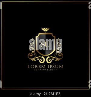 SU Initial Letter Luxury Logo Vorlage in Vektor für Restaurant, Royalty, Boutique, Café, Hotel, heraldic, Schmuck, Mode und andere Vektor illustrat Stock Vektor
