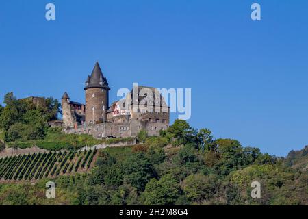 Burg Stahleck Landschaft am oberen Mittelrhein bei Bacharach, Deutschland Stockfoto