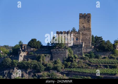 Schloss Gutenfels (Burg Gutenfels) landschaftlich reizvolle Landschaft am oberen Mittelrhein bei Kaub, Deutschland Stockfoto