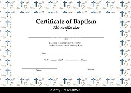 Taufbescheinigung Vorlage mit der Inschrift Gott Liebe und bibel Symbol Muster nahtlos. Stockfoto