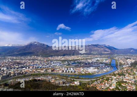 Grenoble Stadt sehen vom Standpunkt der Bastille aus Stockfoto