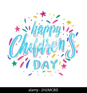 Happy Children Tag Hand Lettering Stock Vektor
